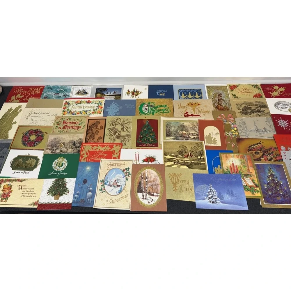 Vintage Metallic Christmas Cards Fronts ONLY for Scrapbooking Crafts Lot of 50+